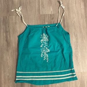 Roxy tank turquoise embroidered top size medium